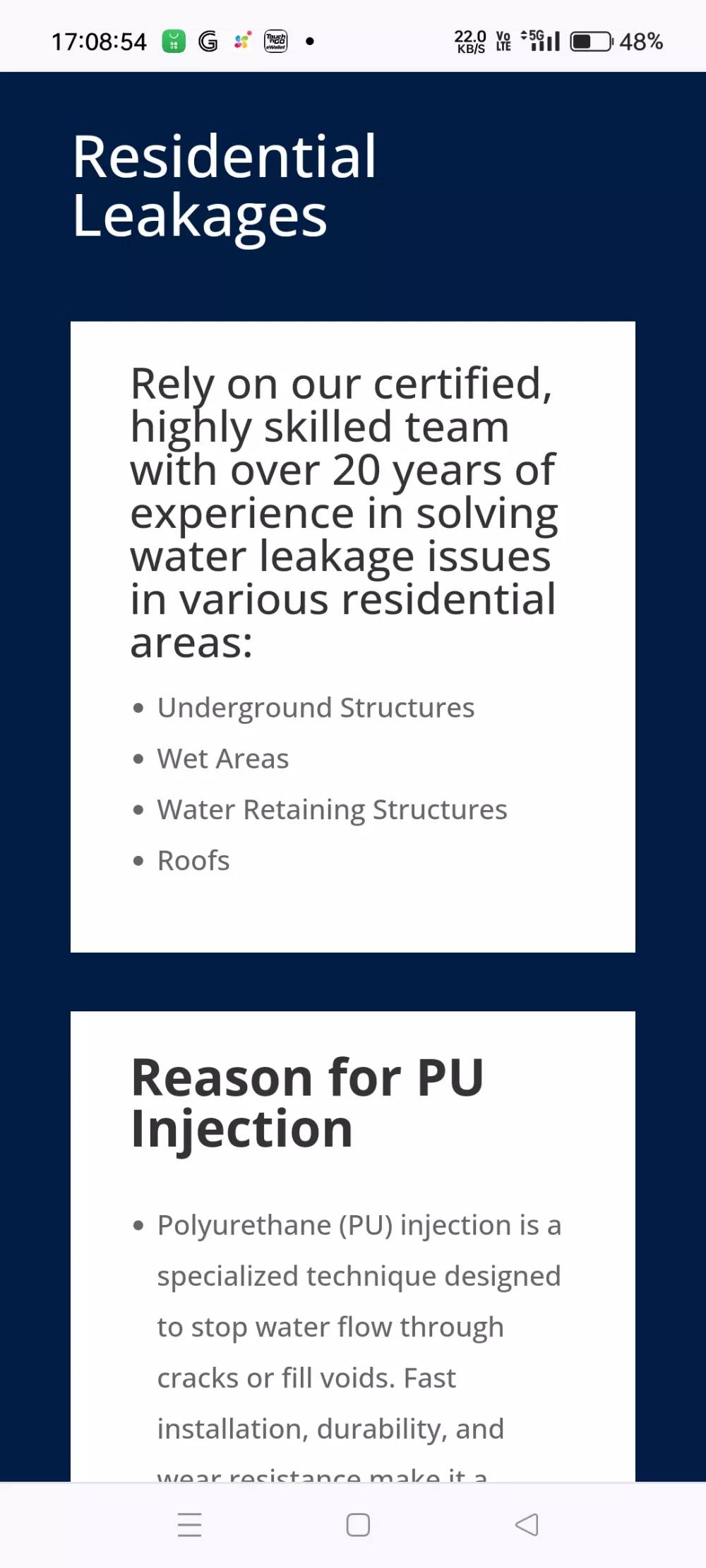 Corporate website for waterproofing services company 