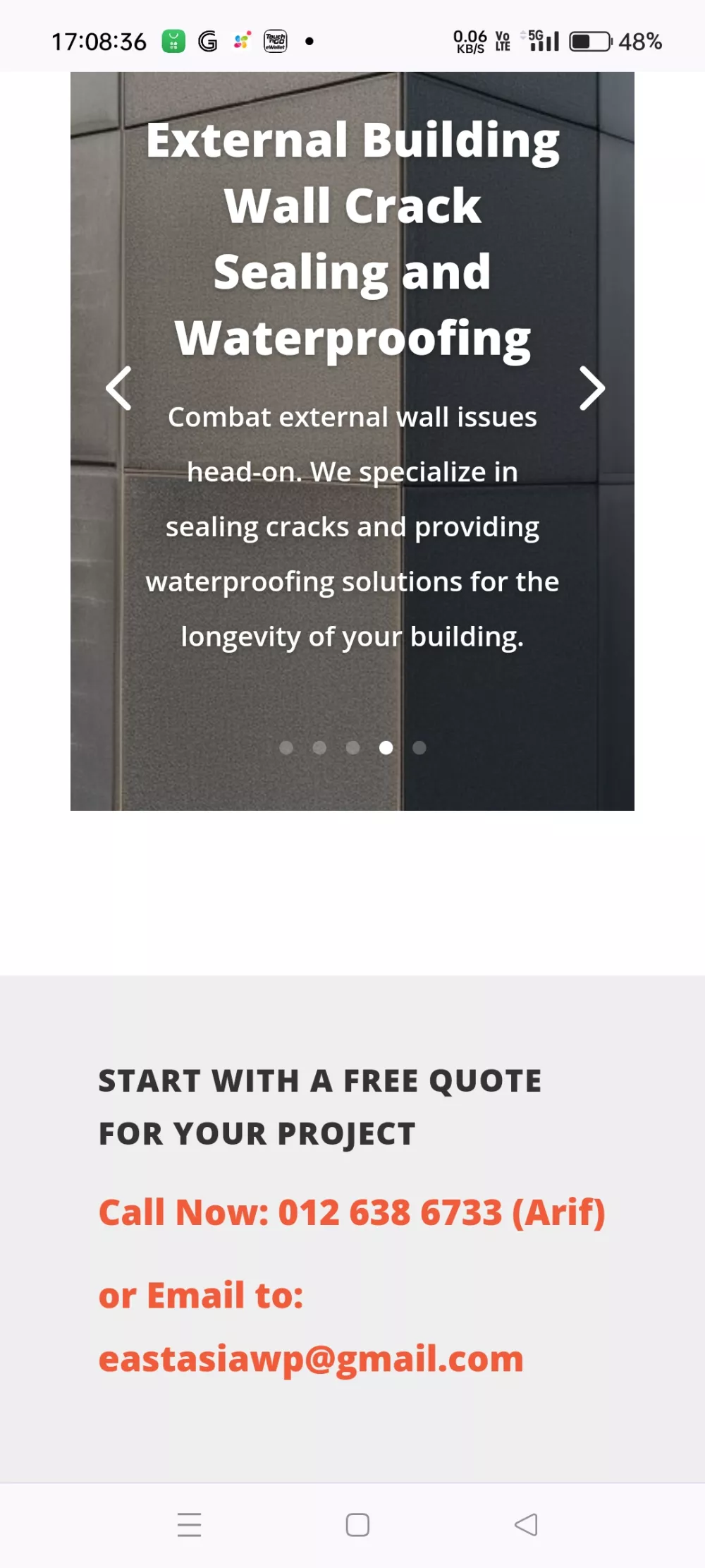 Corporate website for waterproofing services company 