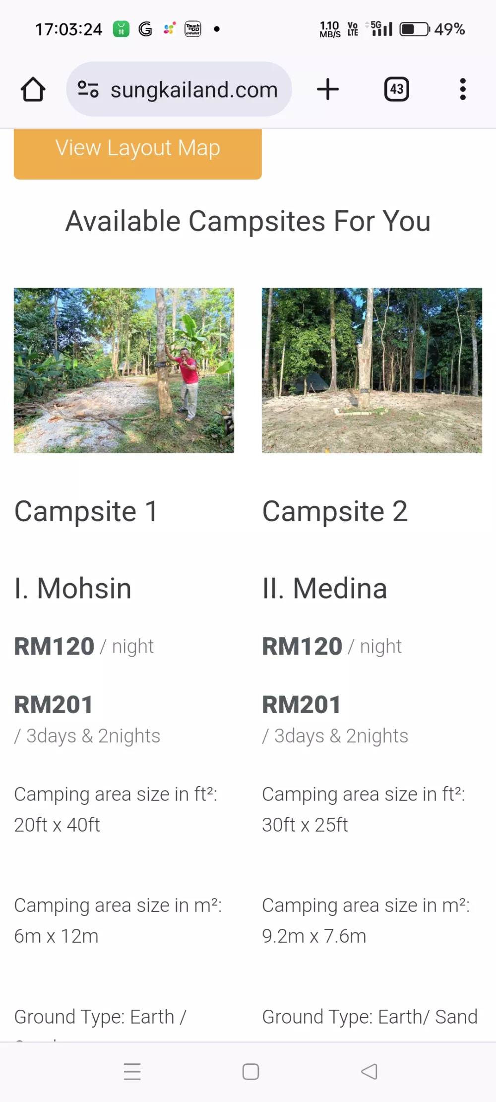 Online booking system for private camping ground 